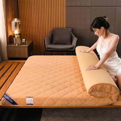 Colchón grueso de futón, colchón enrollable plegable japonés, colchón portátil para camping, colchón de sofá cama, colchón doble de felpa individual (color: camello, tamaño: 150 x 200 cm)