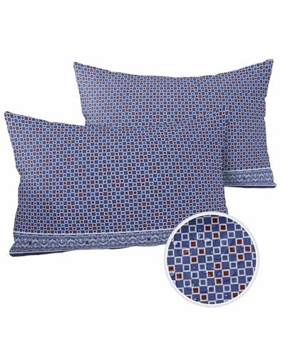Blue Geometric Outdoor Pillow Cover 12x20 Inch Cushion Sham Case,Waterproof Decorative Lumbar Throw Pillowcase for Outside Garden Patio Porch Couch Chair Tent Contemporary Abstract Ethnic Floral Boho