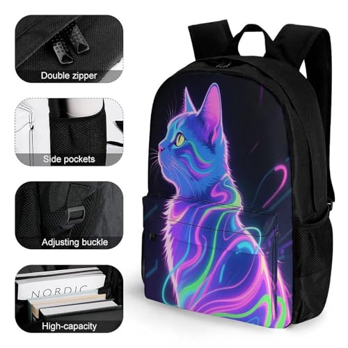 Supdreamc Backpack Multipurpose Anti-Theft Large Capacity Bookbag - Neon Line Cat Art Travel Hiking Daypack With Side Pockets3
