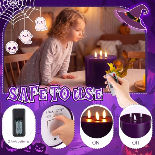 Image of Retisee 1 Pack Purple Extra Large Flameless Candles 6 inchx6 inch Remote Control