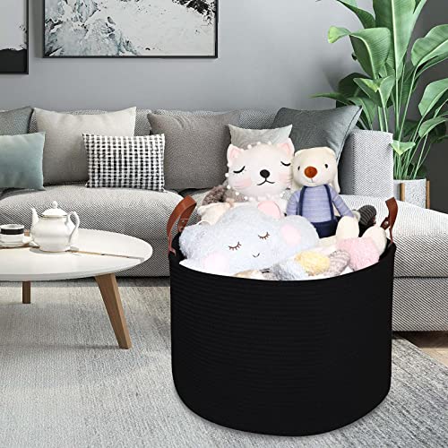 Black Large Basket For Blanket Storage Basket Bins For Organizing Cotton Rope Woven Laundry Hamper Hombins 20In 20In 13In Round Basket Toy Storage Decorative Basket Living Room Extra Large #TOP7