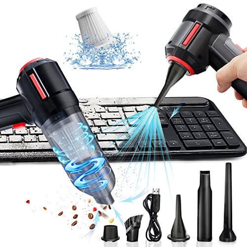 Compressed air Duster & Mini Vacuum Keyboard Cleaner 3-in-1, 6000 PA, Replaces Canned air can & Cleaning mud Gel kit, Dust Off for Computer, Laptop, Interior car Detailing, airpod, Desk