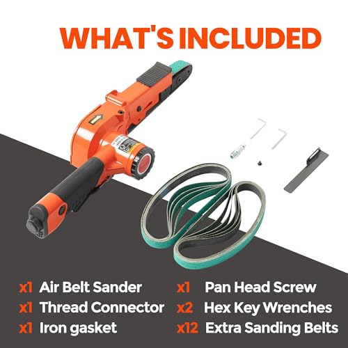 Image of 3 /4 inch x 20.5 inch Air Belt Sander with 12Pcs Zirconia 40 /60 /80 /120 Grit Belts | ABRAPRO Mini Pneumatic Belt Sander for Woodworking, Iron, Metal, stainless steel