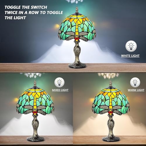 Image of 8'' Stained Glass Table Lamp, Vintage Desk Bedside Night Light