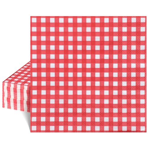 40 serviettes en papier rouge, 33 x 33 cm, serviettes en papier à carreaux rouge et blanc, 2 plis,...