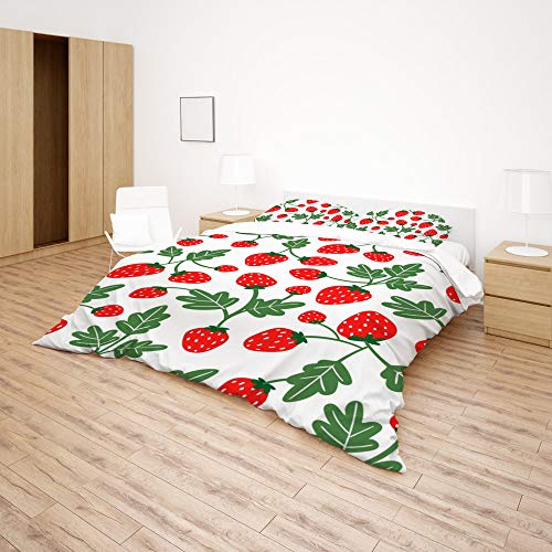 Parure de lit branches de fraise rouge et vert en polyester résistant