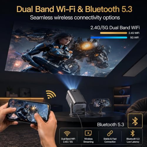 Image of Fire turtle Projector with Full HD 1080p Support, LED Mini Projector with HDMI, USB, AV & VGA, Up to 200-Inch Display, Compatible with TV Stick, Laptop, Smartphone, PC, Gaming Console & Home Cinema