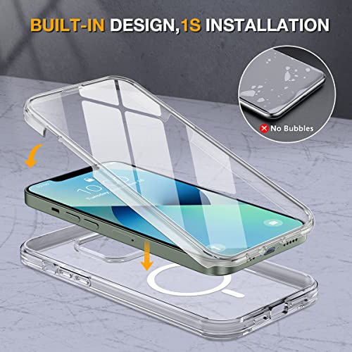 Image of Miracase for iPhone 13 Case 6.1'',Full-Body Magnetic Clear Bumper Case with Built-in 9H Tempered Glass Screen Protector,Military Drop Protection Outdoor Phone Case,Clear