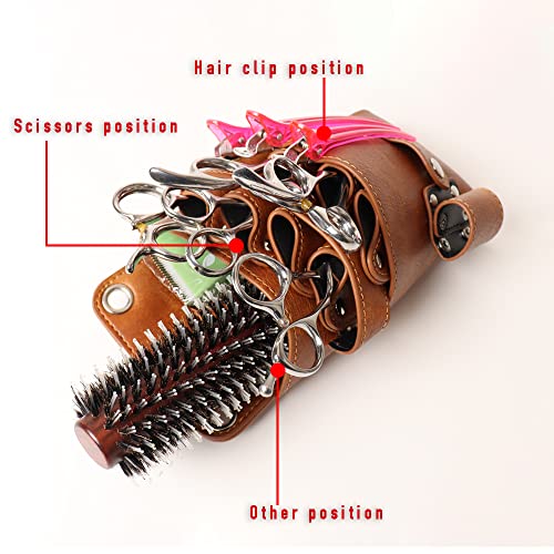 Foto von Dhongf Friseurtasche Werkzeugtasche leder Friseur Taschen tasche Kamm Schultergürtel Scheren Haarspangen Kämme Sprühflasche usw kann platziert werden Elegantes Braun