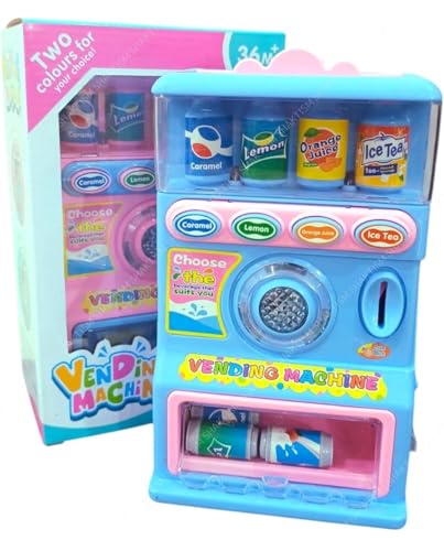 Image of Funny Vending Machine Toy for Kids with Coin Slot, Pretend Play Drink Dispenser, Blue and Pink, Ages 36 Months and Up