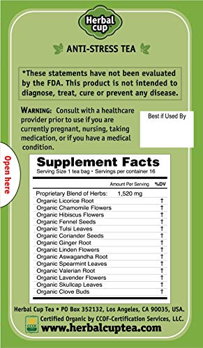 Herbal Cup Ayurveda Tea, Organic Anti-Stress, No Caffeine Herbal Supplement (Anti-Stress, 16 Count (Pack Of 6)) #TOP1