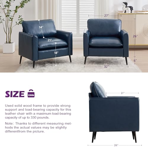 Image of TYBOATLE Leather Accent Chair, Mid-Century Modern Comfy Living Room Chairs, Cozy Office Reading Chair, Reception Armchairs for Bedroom, Office, Waiting Room (Blue)