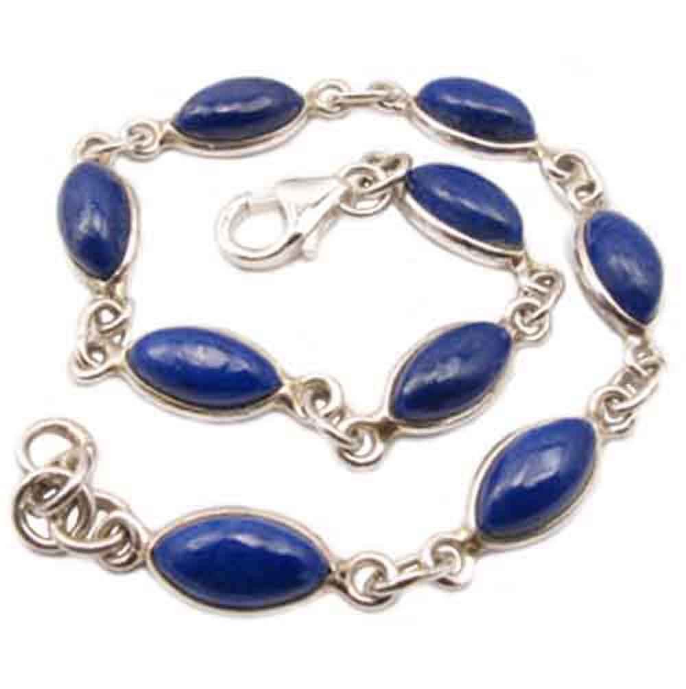 Bijoux et Objets - Lapis lazuli sterling silver bracelet - Stone size 5x10mm