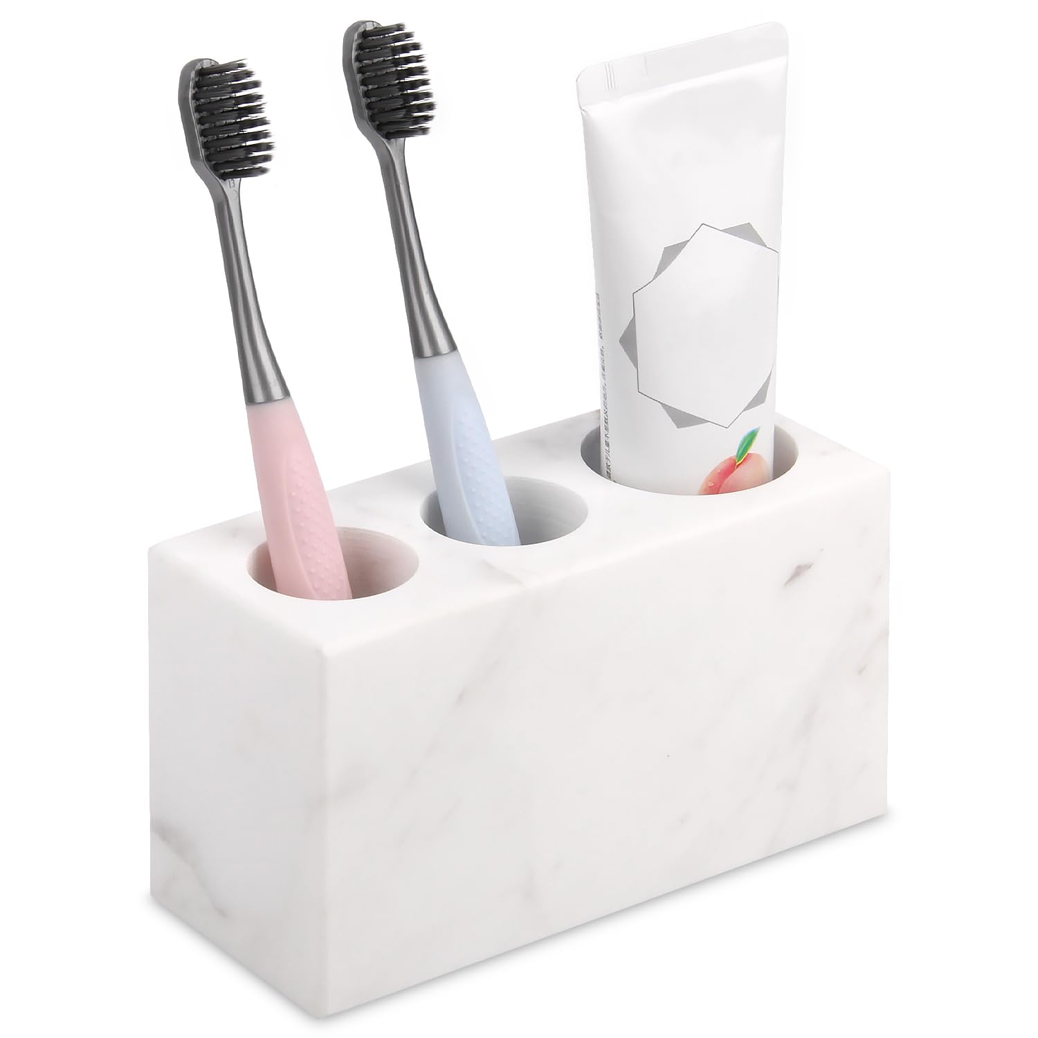 Porta Spazzolini da Denti in Marmo, Jazz Bianco, 3 Scomparti | Naturale, Organizer da Bagno, Portaspazzolini, Spazzolino Elettrico, Penne, Rasoi