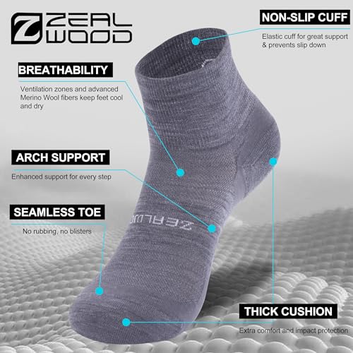 Image of No Show Athletic Socks, ZEALWOOD 3 Pairs Merino Wool Ultra-Light Running Tennis Golf Socks for Men Women