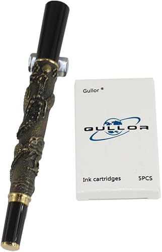 Vista 25 de Gullor Chinese Dragon Golden Basso-relievo Fountain Pen with Original pen box and 5 color Ink Cartridges