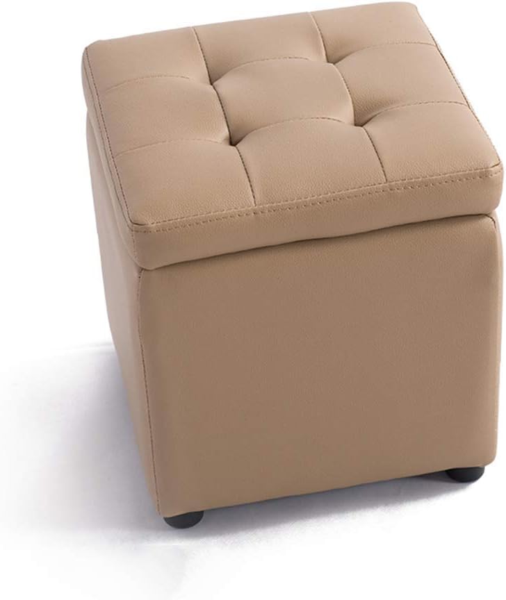 Footstool, Cube Storage Pouffe with Storage Footrest Footstool Footstool Square Toy Pouf Padded with Memory Foam Lid to Save Space, E