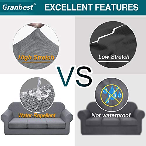 Granbest 4 Piece Premium Water-Repellent Sofa Slipcover For 3 Cushion Couch High Stretch Sofa Cover For 3 Seat Sofa Super Soft Fabric Couch Cover For Dogs Pets Furniture Cover (Large, Light Gray) #TOP3