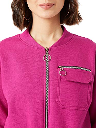 Image of Miss Chase Women's Pink Collared Full Sleeves Bomber Cropped Jacket