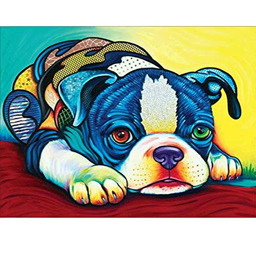 DIY 5D Diamond Painting by Number Kit,Colorful Dog Decor Paint by Sticker Rhinestone Embroidery Cross Stitch Kits Supply Arts Craft Canvas Wall Decor Stickers Home Decor 12x13 inches