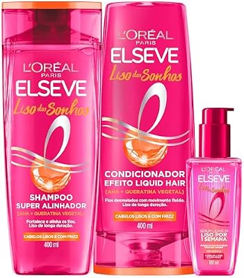 L'Oréal Paris Elseve Liso dos Sonhos Kit Shampoo, Condicionador e Sérum, com Tecnologia Ativada por Calor para um Liso por 1 Semana, Efeito Antifrizz e Barreira Protetora Contra Umidade