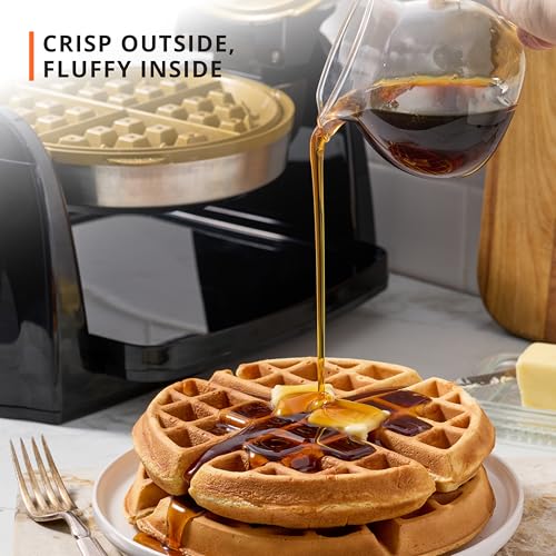 Image of KRUPS Waffle Maker, Rotating Belgian Waffle Maker, 180 Flip Waffle Iron, Ceramic Non-Stick Plate, 3 Browning Control Levels, Foldable Cool Touch Handle, Removable Drip Tray, Stainless Steel