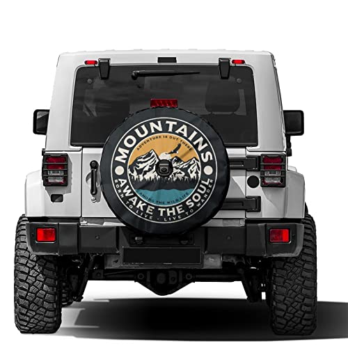 Image of Delerain Outdoor Theme Mountain Spare Tire Cover with Backup Camera Hole for RV Trailer SUV Truck and Many Vehicle, Wheel Covers Sun Protector Waterproof (15 Inch for Diameter 27 inch-29 inch)
