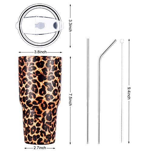 Image of 30oz Leopard Tumbler Stainless Steel Insulated Travel Mug with Straw Lid Cleaning Brush (30 oz Leopard)