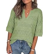 PRETTYGARDEN Womens Crochet Tops Casual Cotton Hollow Out Knit Short Sleeve Oversized Sweater for...