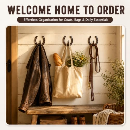 Otoolling 6 Pack Horseshoe Hooks for Wall Heavy Duty Cast Iron Wall Hangers by Otoolling - Used condition - Image 3
