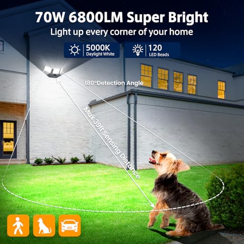 MEIHUA Reflektor LED 70W Z Czujnikiem Ruchu Zewnętrzny Z Pilotem Zdalnego