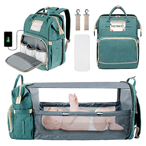 Image of Baby Diaper Backpack, Insulated Bottle Warmer Newborn Registry for Baby Shower Gifts, Portable Nappy Bags for Girls Boys, Multifunction Travel Stuff Maternity New Mom Gifts for Women (Green）