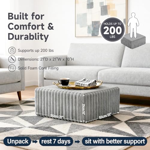 Tiita Suqre Stuffed Pouf Ottoman, Stripe Poufs 21×21×10 inch with Foam Chunk Filling, Floor Bean Bag Floor Chair Storage for Living Room Bedroom Home Decor, Grey by TIITA - Image 6