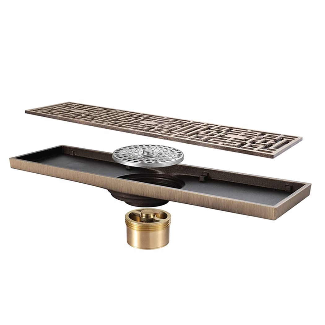 Desagüe de Ducha Lineal, desagüe Rectangular de latón y Bronce para Suelo de Ducha, desagüe Lineal de 12 Pulgadas con Rejilla extraíble.