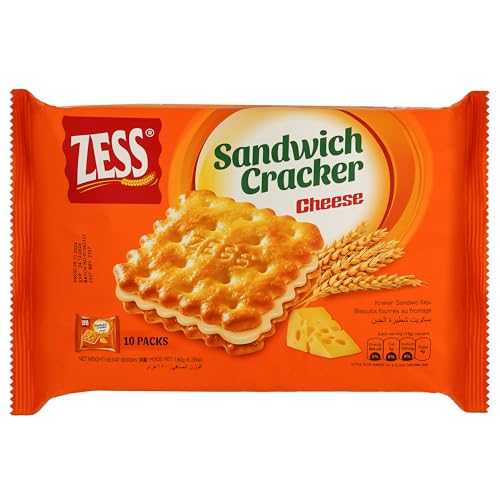 ZESS Cheese Sandwich Crackers, Cheesy Biscuit Sandwiches Snack 10 Individually Wrapped Packs Office and Kids Snack On the Go Snack For School Trip 180g