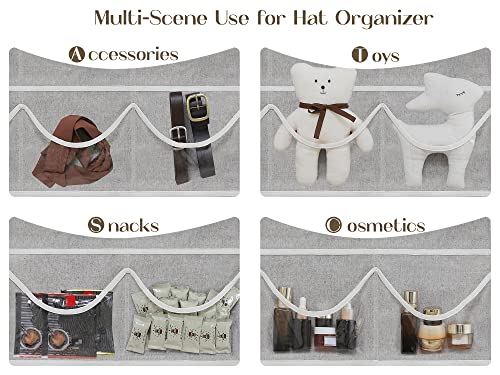 Loforhoney Home Over The Door Hat Rack For Baseball Caps, Hat Organizer For Baseball Caps With 24 Pockets, Hat Rack For Door With 3 Hooks, Hanging Hat Storage For Caps With Clear Pockets, Light Gray #TOP4