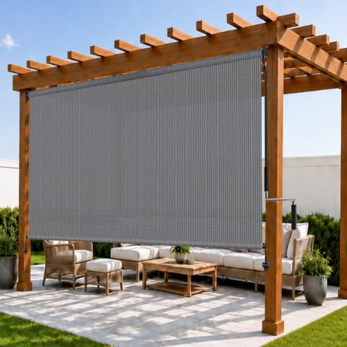 OKBA Outdoor Roller Shade 10'W x 8'H,Patio Shades Roll Up Outdoor Blinds | Outdoor Shades for Patio Porch,Cordless Patio Blinds Roll Up Porch Shade for Gazebo Pergola Privacy Screen,95% UV Sun Block