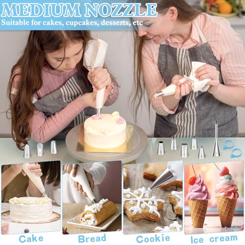 Miniatura 2 de Amchlel Juego De Mangas Pasteleras, 10 Boquillas De Acero Inoxidable, 2 Manga Pastelera Reutilizables 30cm-40cm , 3 Adaptador, 4 Ligas De Silicona, Kit Reposteria, Manga Para Decorar Pasteles