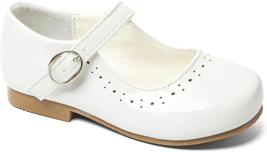 Girls Spanish Style Shoes Mary Jane Patent White Pink Ivory Navy Red Camel Black UK4-2