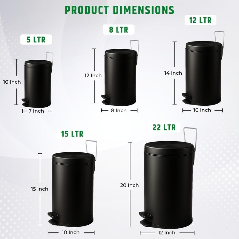 Image of Mumma's LIFE Dustbin for Kitchen with Lid | Black Stainless Steel Pedal Trash Cans | Small Dustbins for Home, Bathroom, Bedroom & Toilet (22Litre)