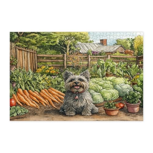 Rompecabezas de madera de cachorro Cairn Terrier para revivir la alegría del campo en 1000 piezas