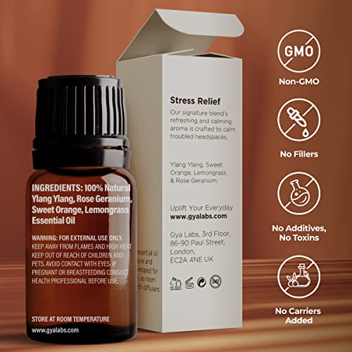 Gya Labs Stress Relief Essential Oils For Diffuser - 100% Pure Therapeutic Grade Stress Away Essential Oils For Aromatherapy - Natural Stress Relief Oils For Relaxing, Soothing & Headache (0.34 Fl Oz) #TOP1
