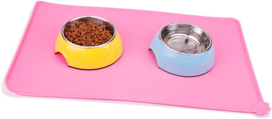 Generic Silicone Pet Feeding Mat Food Grade Non-Slip Puppy Cat Placemat with Raised Lip for Spill Protection Easy to Clean Pink