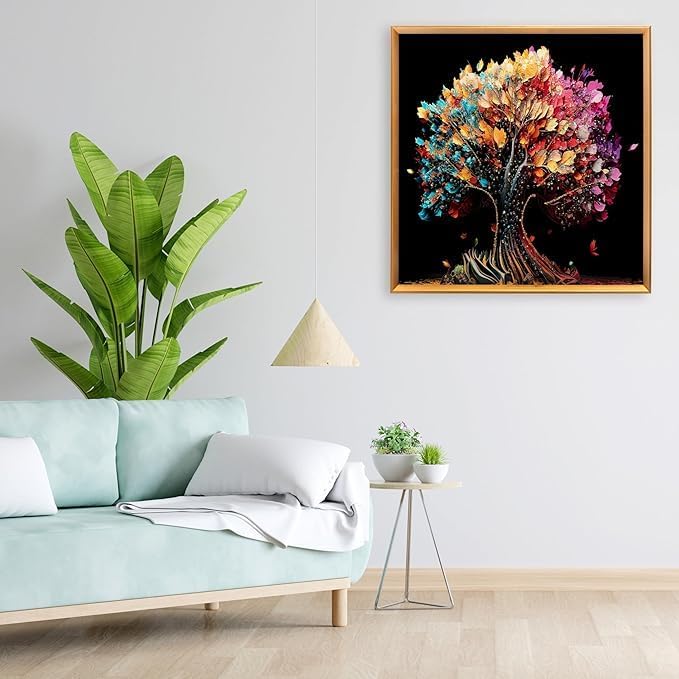 TONSYL 3D Diamond Painting Magic Tree Colorful Leaves Canvas Art Diamond Stone Flower Painting Posters And Classic Floral Tree Wall Art Photo Frame For Living Room Bedroom 1