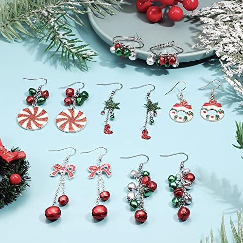 MILACOLATO 12Pairs Christmas Bauble Earrings Set For Women Kids Christmas Tree Bells Santa Wreath Elk Dangle Earrings Silver Gold Fishhook Drop Earring Christmas Jewellery Gifts For Women