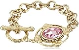 1928 Jewelry Gold-Tone Crystal Faceted Oval Stone Toggle Link Charm Bracelet