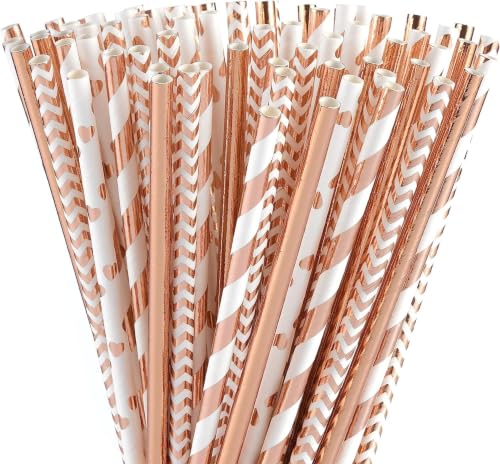 ALINK 100 cannucce di carta, oro rosa, 20 cm, in 4 eleganti design, cannucce di alta qualità per feste, matrimoni, JGA e cocktail
