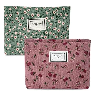 Aucuu Beauty Case da Viaggio - 2 in 1 Borsa per Cosmetici da Viaggio Donna con Floreale Borsa Cosmetica in Velluto a Coste