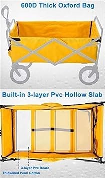 Outdoor Wagon Camping Cart, Folding Folding Wagon, Utility Wagon Cart, Outdoor Garden Camping Wagon, Sports Wagon, Durable, Waterproof, Shopping Cart Carry Wagon Color: Yellow