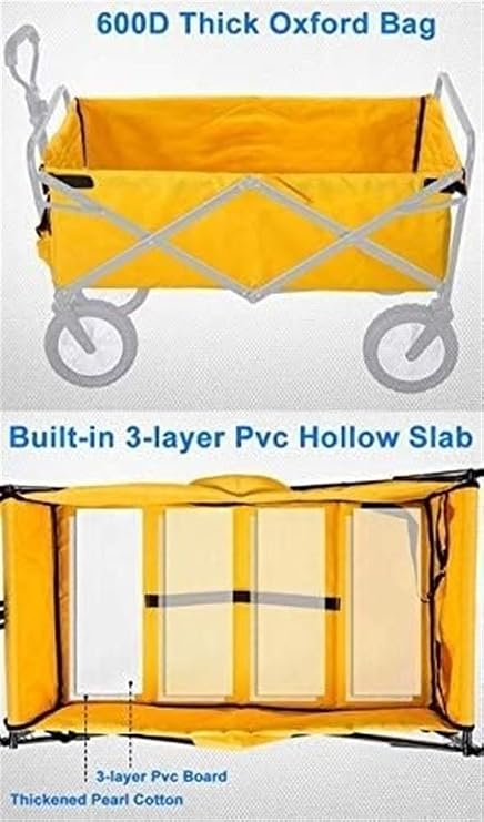 Outdoor Wagon Camping Cart, Folding Folding Wagon, Utility Wagon Cart, Outdoor Garden Camping Wagon, Sports Wagon, Durable, Waterproof, Shopping Cart Carry Wagon Color: Yellow